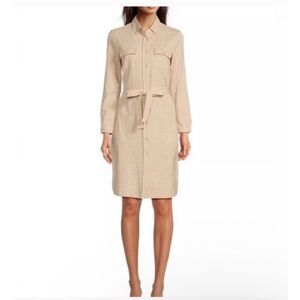 J. McLaughlin tan Haarlem button up Catalina cloth shirt dress L